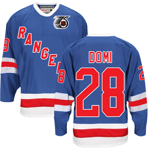 Men's CCM New York Rangers #28 Tie Domi Authentic Royal Blue 75TH Throwback NHL Jersey