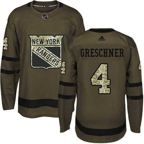 Men's Adidas New York Rangers #4 Ron Greschner Premier Green Salute to Service NHL Jersey