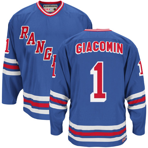 Men's CCM New York Rangers #1 Eddie Giacomin Authentic Royal Blue Heroes of Hockey Alumni Throwback NHL Jersey