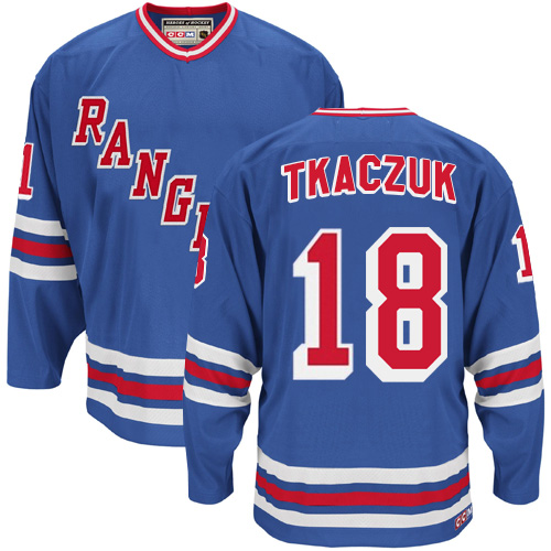 Men's CCM New York Rangers #18 Walt Tkaczuk Premier Royal Blue Heroes of Hockey Alumni Throwback NHL Jersey