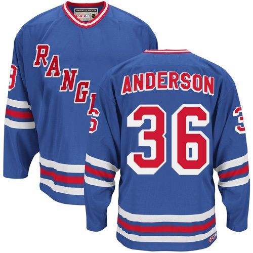 Men's CCM New York Rangers #36 Glenn Anderson Authentic Royal Blue Heroes of Hockey Alumni Throwback NHL Jersey