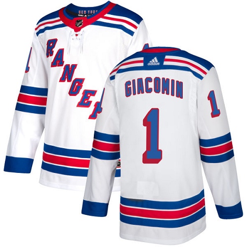 Men's Adidas New York Rangers #1 Eddie Giacomin Authentic White Away NHL Jersey