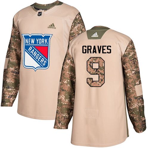 Men's Adidas New York Rangers #9 Adam Graves Authentic Camo Veterans Day Practice NHL Jersey