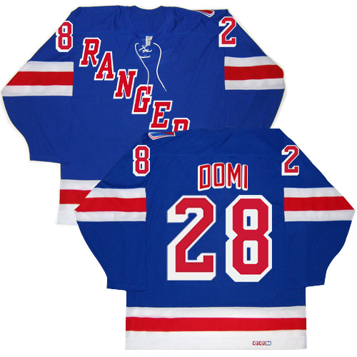 Men's CCM New York Rangers #28 Tie Domi Premier Royal Blue New Throwback NHL Jersey