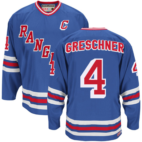 Men's CCM New York Rangers #4 Ron Greschner Authentic Royal Blue Heroes of Hockey Alumni Throwback NHL Jersey
