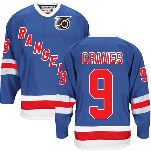 Men's CCM New York Rangers #9 Adam Graves Premier Royal Blue 75TH Throwback NHL Jersey