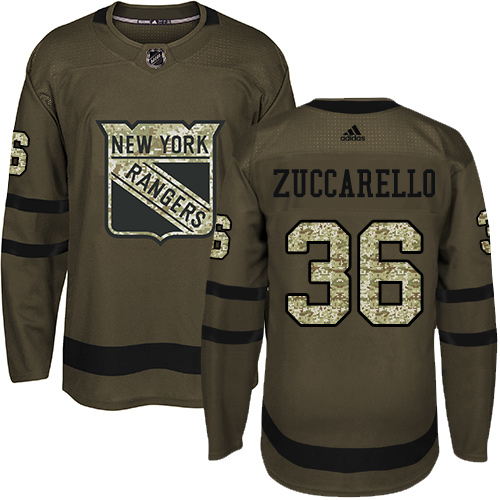 Men's Adidas New York Rangers #36 Mats Zuccarello Authentic Green Salute to Service NHL Jersey