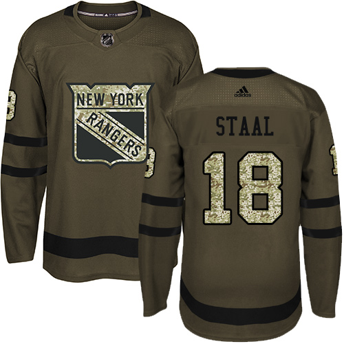 Men's Adidas New York Rangers #18 Marc Staal Authentic Green Salute to Service NHL Jersey