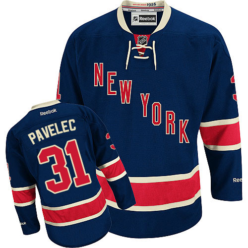 Women's Reebok New York Rangers #31 Ondrej Pavelec Authentic Navy Blue Third NHL Jersey