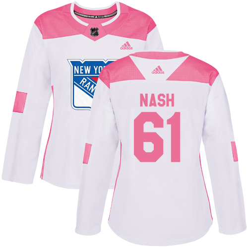 Women's Adidas New York Rangers #61 Rick Nash Authentic White/Pink Fashion NHL Jersey