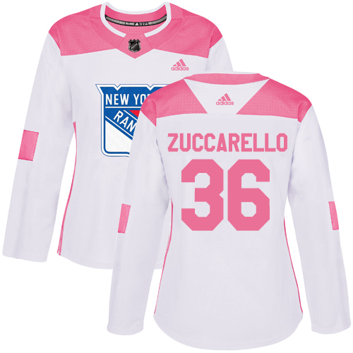 Women's Adidas New York Rangers #36 Mats Zuccarello Authentic White/Pink Fashion NHL Jersey