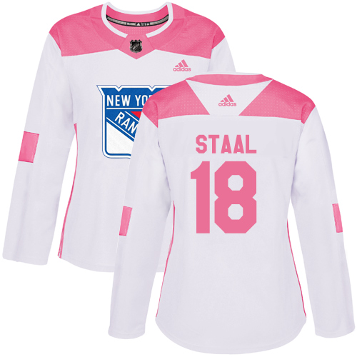 Women's Adidas New York Rangers #18 Marc Staal Authentic White/Pink Fashion NHL Jersey