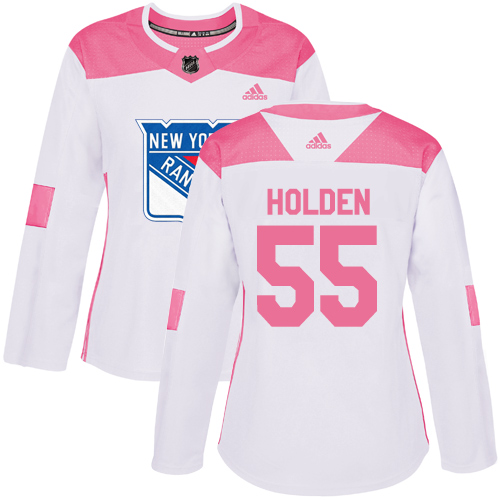 Women's Adidas New York Rangers #55 Nick Holden Authentic White/Pink Fashion NHL Jersey