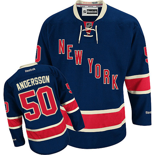 Youth Reebok New York Rangers #50 Lias Andersson Authentic Navy Blue Third NHL Jersey