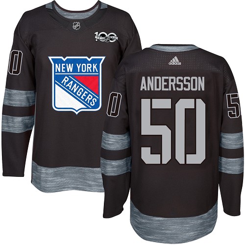 Men's Adidas New York Rangers #50 Lias Andersson Authentic Black 1917-2017 100th Anniversary NHL Jersey