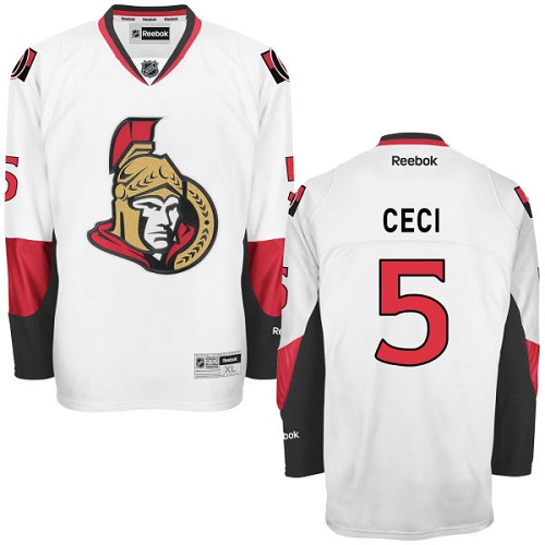 Men's Reebok Ottawa Senators #5 Cody Ceci Authentic White Away NHL Jersey