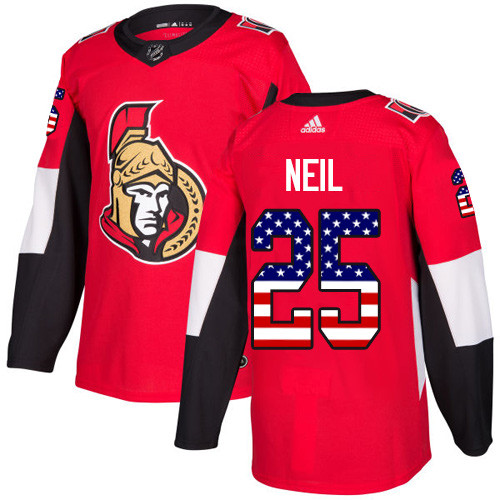 Men's Adidas Ottawa Senators #25 Chris Neil Authentic Red USA Flag Fashion NHL Jersey