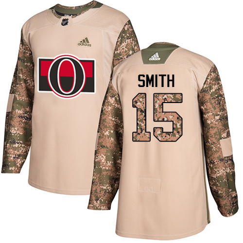 Men's Adidas Ottawa Senators #15 Zack Smith Authentic Camo Veterans Day Practice NHL Jersey