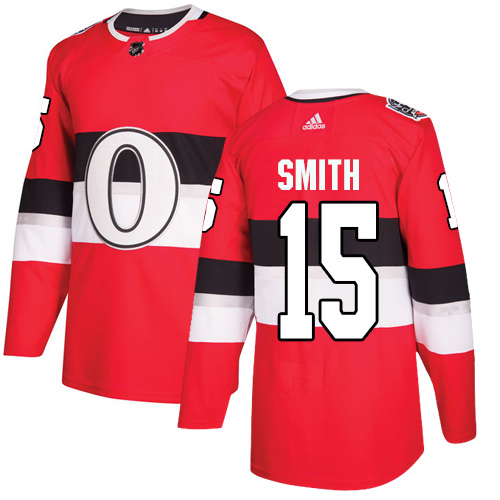 Men's Adidas Ottawa Senators #15 Zack Smith Authentic Red 2017 100 Classic NHL Jersey