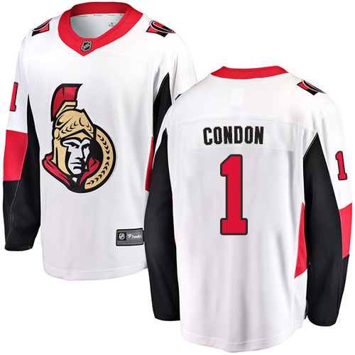 Youth Ottawa Senators #1 Mike Condon Fanatics Branded White Away Breakaway NHL Jersey