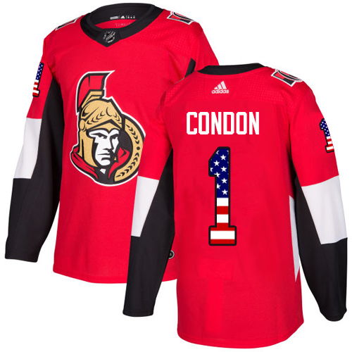 Men's Adidas Ottawa Senators #1 Mike Condon Authentic Red USA Flag Fashion NHL Jersey