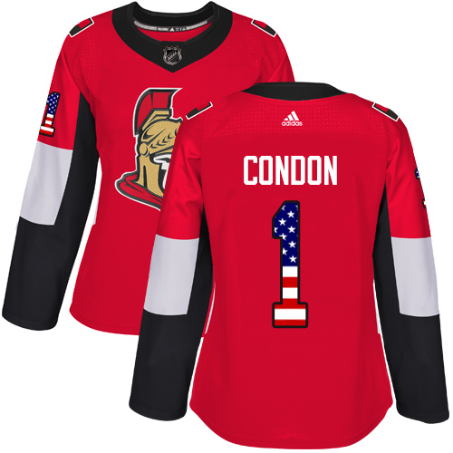 Women's Adidas Ottawa Senators #1 Mike Condon Authentic Red USA Flag Fashion NHL Jersey