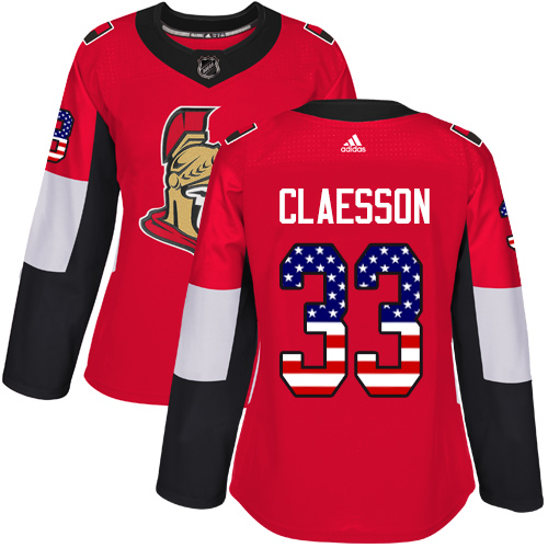 Women's Adidas Ottawa Senators #33 Fredrik Claesson Authentic Red USA Flag Fashion NHL Jersey
