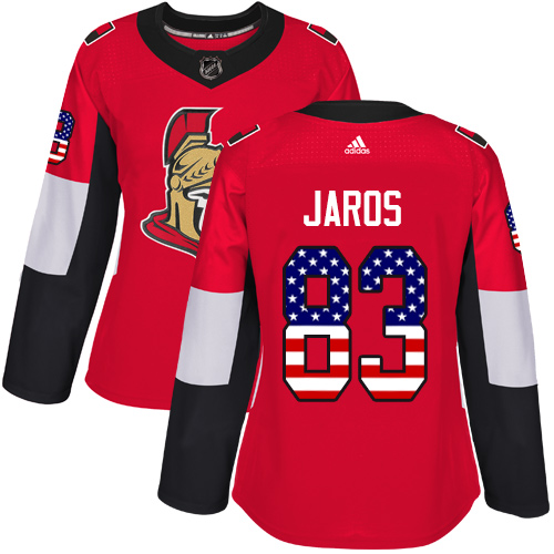 Women's Adidas Ottawa Senators #83 Christian Jaros Authentic Red USA Flag Fashion NHL Jersey