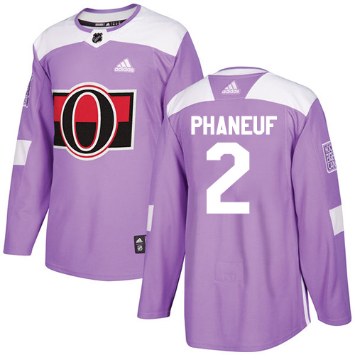Men's Adidas Ottawa Senators #2 Dion Phaneuf Authentic Purple Fights Cancer Practice NHL Jersey