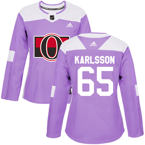 Women's Adidas Ottawa Senators #65 Erik Karlsson Authentic Purple Fights Cancer Practice NHL Jersey