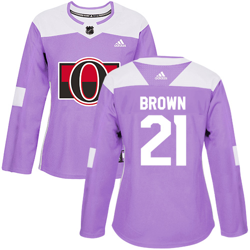 Women's Adidas Ottawa Senators #21 Logan Brown Authentic Purple Fights Cancer Practice NHL Jersey
