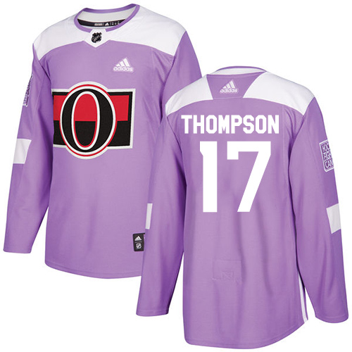 Men's Adidas Ottawa Senators #17 Nate Thompson Authentic Purple Fights Cancer Practice NHL Jersey