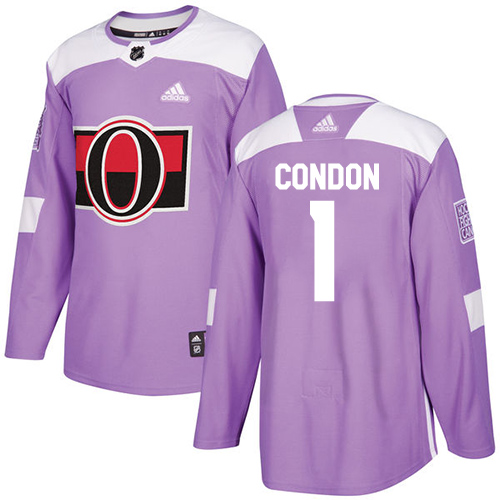 Youth Adidas Ottawa Senators #1 Mike Condon Authentic Purple Fights Cancer Practice NHL Jersey