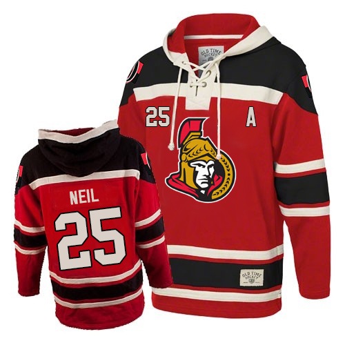 Men's Old Time Hockey Ottawa Senators #25 Chris Neil Authentic Red Sawyer Hooded Sweatshirt