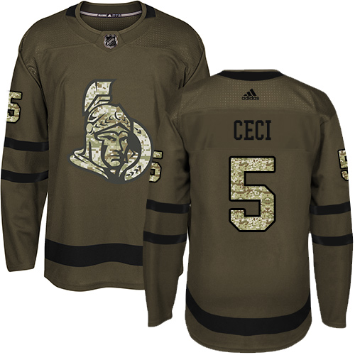 Men's Adidas Ottawa Senators #5 Cody Ceci Authentic Green Salute to Service NHL Jersey