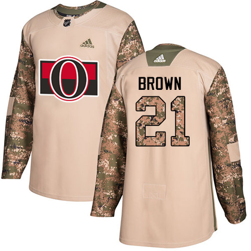 Men's Adidas Ottawa Senators #21 Logan Brown Authentic Camo Veterans Day Practice NHL Jersey