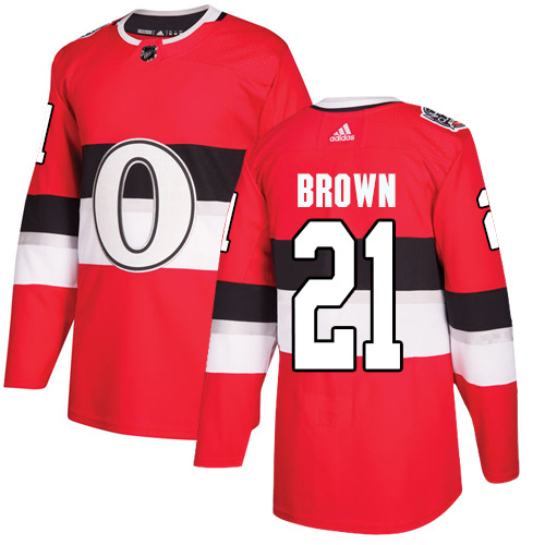 Men's Adidas Ottawa Senators #21 Logan Brown Authentic Red 2017 100 Classic NHL Jersey