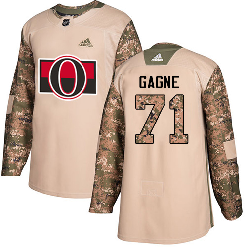 Men's Adidas Ottawa Senators #71 Gabriel Gagne Authentic Camo Veterans Day Practice NHL Jersey