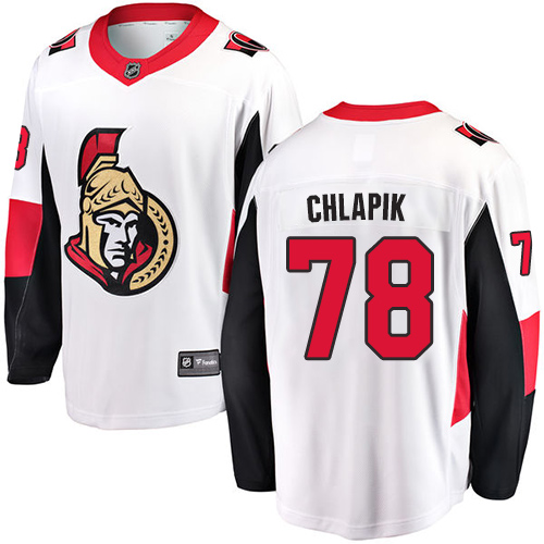 Men's Ottawa Senators #78 Filip Chlapik Fanatics Branded White Away Breakaway NHL Jersey