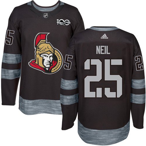 Men's Adidas Ottawa Senators #25 Chris Neil Authentic Black 1917-2017 100th Anniversary NHL Jersey