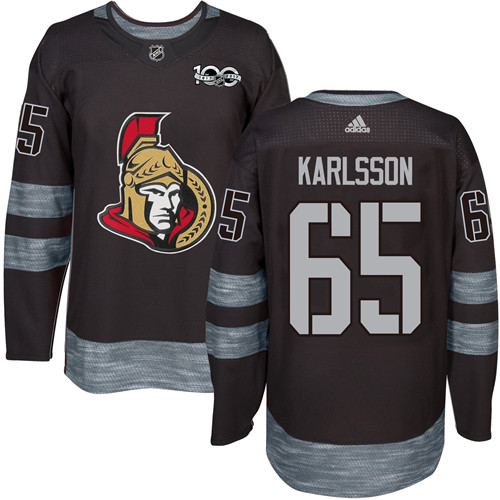 Men's Adidas Ottawa Senators #65 Erik Karlsson Authentic Black 1917-2017 100th Anniversary NHL Jersey
