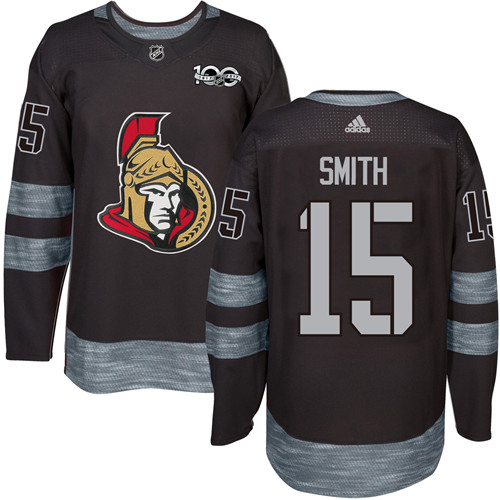 Men's Adidas Ottawa Senators #15 Zack Smith Authentic Black 1917-2017 100th Anniversary NHL Jersey