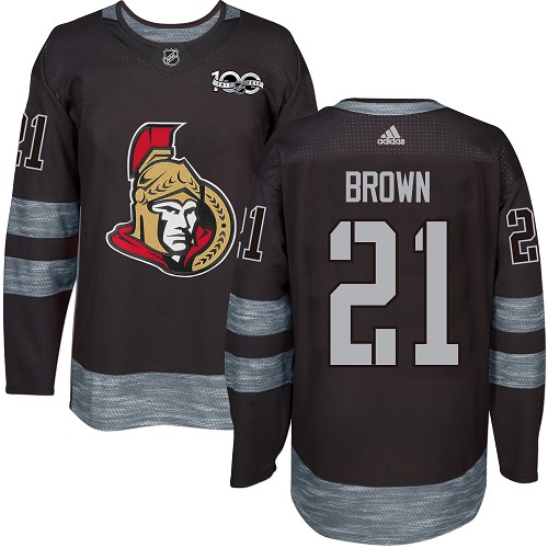 Men's Adidas Ottawa Senators #21 Logan Brown Premier Black 1917-2017 100th Anniversary NHL Jersey