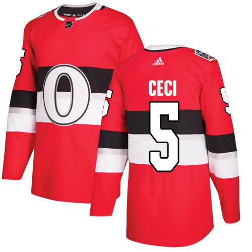 Youth Adidas Ottawa Senators #5 Cody Ceci Authentic Red 2017 100 Classic NHL Jersey