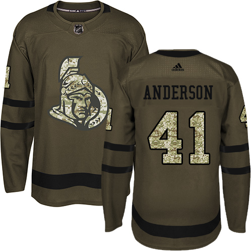 Youth Adidas Ottawa Senators #41 Craig Anderson Authentic Green Salute to Service NHL Jersey