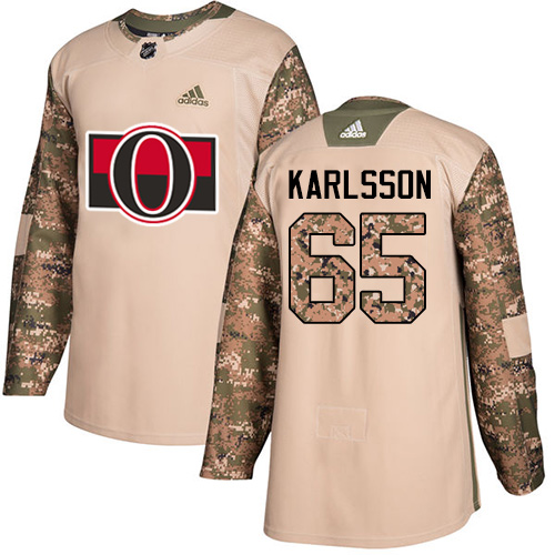 Youth Adidas Ottawa Senators #65 Erik Karlsson Authentic Camo Veterans Day Practice NHL Jersey