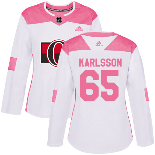 Women's Adidas Ottawa Senators #65 Erik Karlsson Authentic White/Pink Fashion NHL Jersey