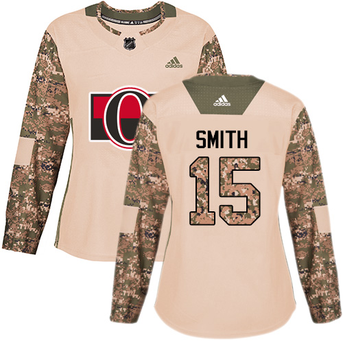 Women's Adidas Ottawa Senators #15 Zack Smith Authentic Camo Veterans Day Practice NHL Jersey