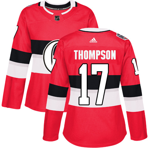 Women's Adidas Ottawa Senators #17 Nate Thompson Authentic Red 2017 100 Classic NHL Jersey