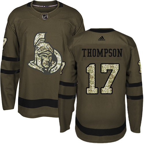 Men's Adidas Ottawa Senators #17 Nate Thompson Authentic Green Salute to Service NHL Jersey